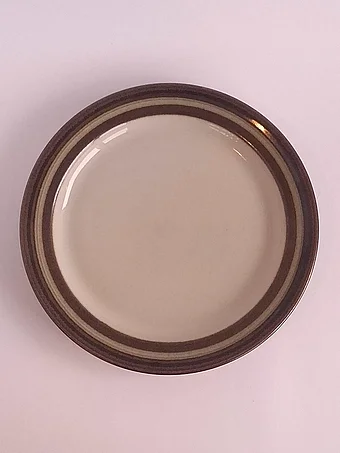 Cream plate with brown concentric bands at the rim
