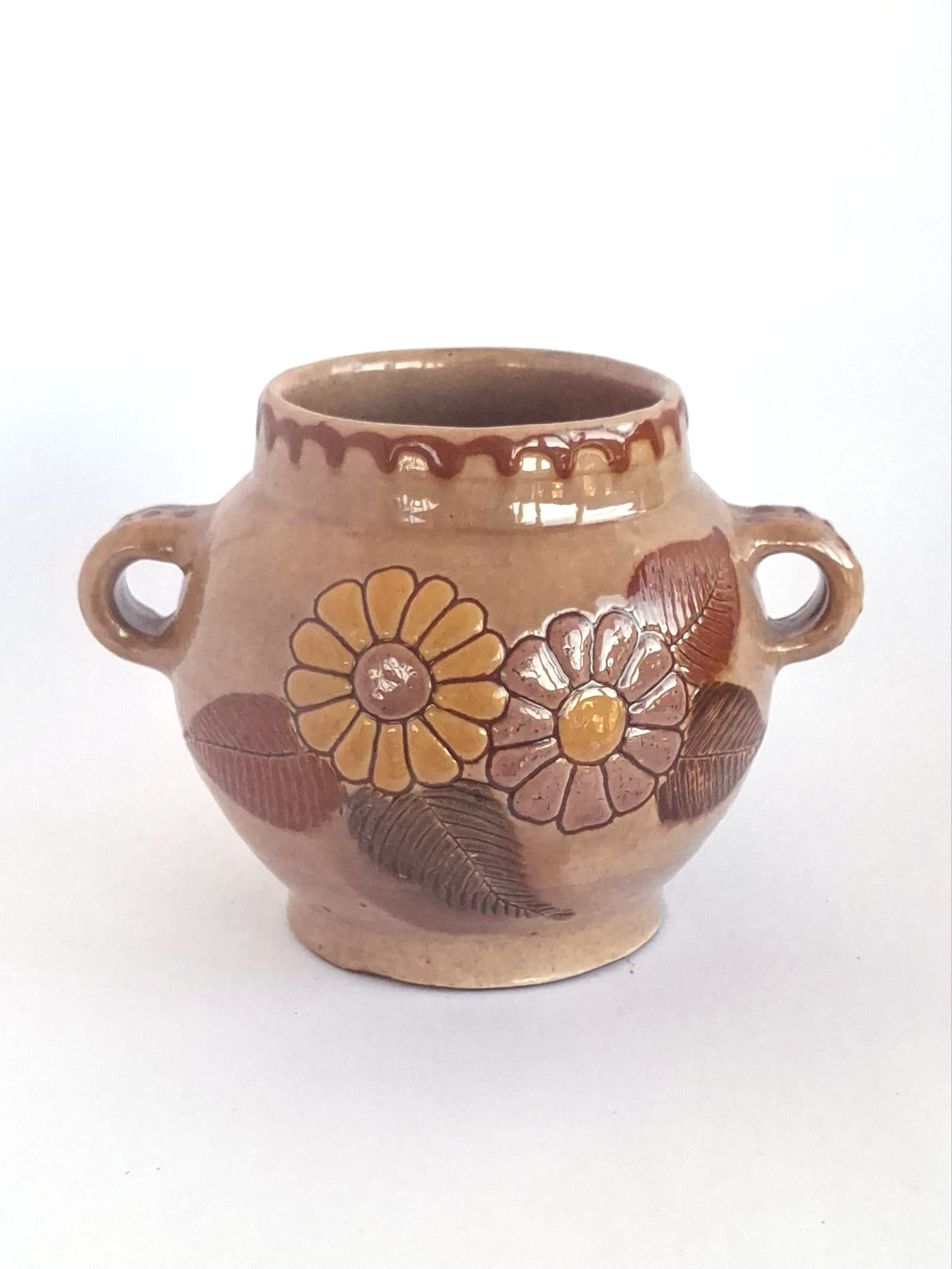 C. Sala Mexican folk pottery vase with sunflowers