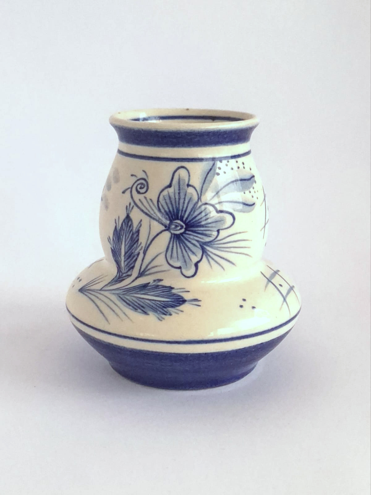 Delft-style vase with hand-painted cosmos flowers