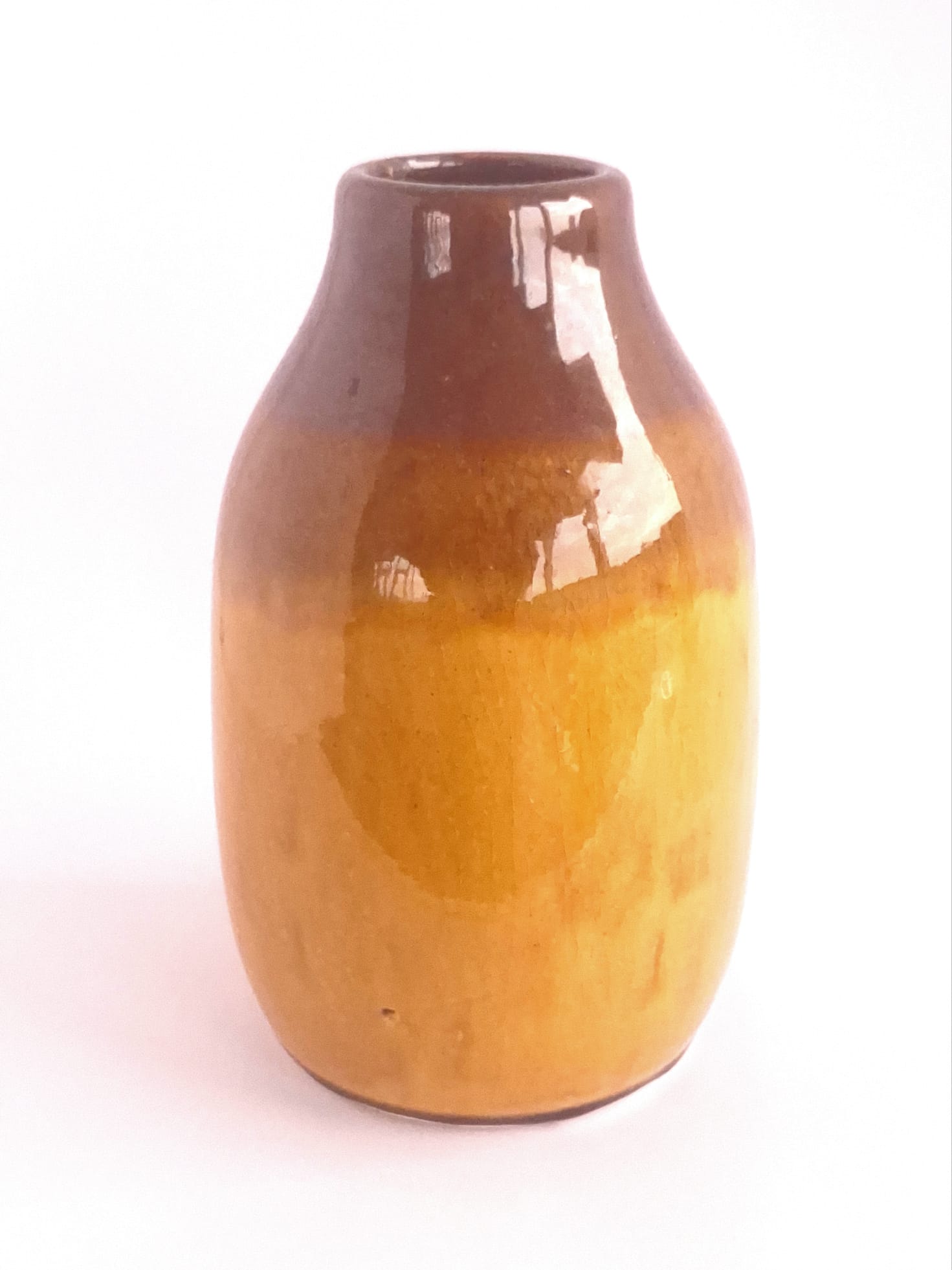 Dutch studio pottery vase in brown-ochre two-tone glaze