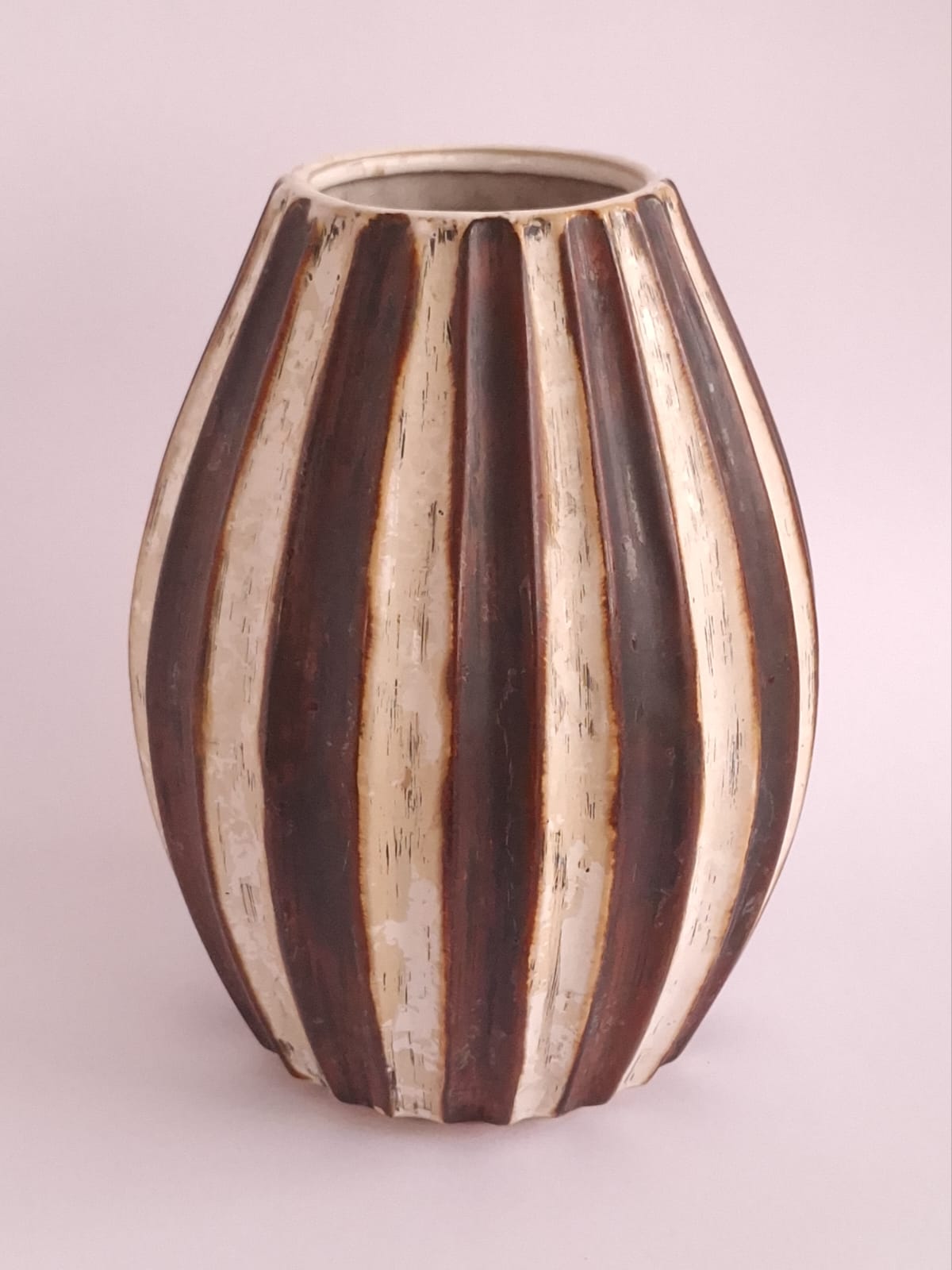 Cream-brown striped vase